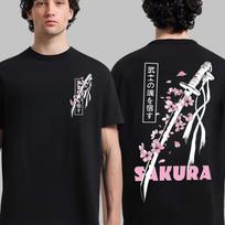 Japanese Samurai Sword Sakura Print bestseller Men's 100%Cotton Y2k Graphic hawaiian luxury shirt Women Summer Tshirt S