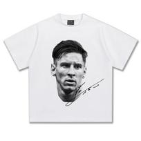 Lionelio Messi Juodai Baltas Portretas Parašas Marškinėliai, Unisex Futbolo Gerbėjams Derliaus Dydžio Medvilniniai Streetwear Marškinėliai S įvairiaspalvis