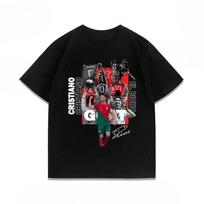 Stylish Black Cristiano Ronaldo Portugal National Team GOAT Football Star Collage Graphic Casual Cotton Short-Sleeve T-Shirt S įvairiaspalvis
