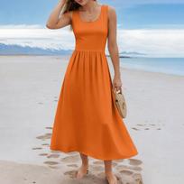 Women's Sleeveless Long Casual Dress Summer Solid Simple Relaxed Fit Maxi Dress for Everyday Wear Vacation Office XXXL