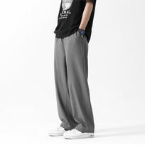 Men's Loose Fit Drapey Straight Leg Pants For Summer And Everyday Wear S tamsiai pilka spalva
