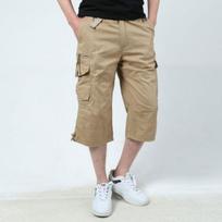 Men's Loose Fit Casual 3/4 Length Pants With Elastic Waist And Drawstring Hem M chaki