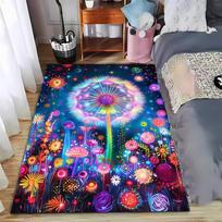 Colorful Dandelion and Flower Pattern Carpet with Starry Design Suitable for use as an anti-slip for living room bedroom sofas 40x60cm( 15x23in )