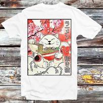 Japanese Noodles Maneki Neko Cat Ramen T Shirt Mens Womens Tees Top B1252 S