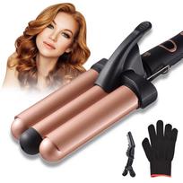 Pretfy plaukų garbanojimo geležis 3 cilindrų 32 mm plaukams banguojantis plaukų suktukas su reguliuojama temperatūra LCD temperatūra UK Plug
