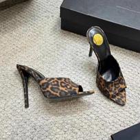 Fashion Spring/Summer 2025 Leopard Print Pointed-Toe High Heels, Women'S Thin Heels, Open-Toe Fish-Mouth Sandals, Muller Slippers 35 leopardo rašto spalva