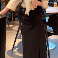 Chic Combo: Stylish Solid Long-Sleeve Shirt + High-Waisted A-Line Skirt Set L