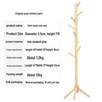 Solid Wood Floor-Standing Coat Rack with Movable Hangers for Clothes and Bags