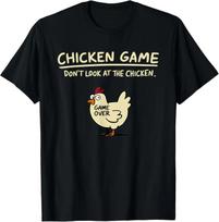 Men Loose T Shirts Chicken Game Text Cartoon Chicken Print Black Casual Graphic Tees Soft Comfort Trendy Fashion Humor Tops S
