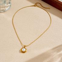 Gold Plated Herringbone Pearl Pendant Necklace Dainty Choker Jewelry for Women auksas