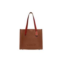 Coach 34 Magnetic Snap Closure Pebble Grain Leather With Waxed Canvas And Signature Coated Canvas Tote Bag Women Tote Bags Brown CH757-L4A Basic Set (Bag+Dust Bag)