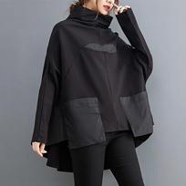 Women's Plus Size Irregular Big Size Tops Turtleneck Long Sleeve Patchwork Hoodie Sweatshirt with Pocket L juoda