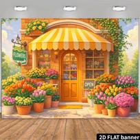 2D Colorful Tulip & Rose Flower Shop Banner, Yellow Awning Florist Wall Hanging for Photo Booth 47.2x31.5inch/120*80cm