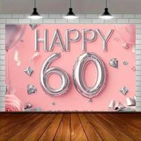 2D Pink Diamond 60th Birthday Backdrop for Mom/Grandma Celebration Photoshoot 47.2x31.5inch/120*80cm
