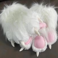 Plaukuotos Cosplay Kostiumo Pirštinės Čaižios Kig Katės Nagų Pirštinės Mielos Pliušinės Katės Letenos Pirštinės vakarėliui rožinė/balta
