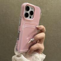 Luxury Clear Card Slot Holder Phone Case for iPhone 16 15 14 11 13 12 Pro Max Wallet 2 in1 Soft Protector Shockproof Candy Cover iPhone 11 rožinė