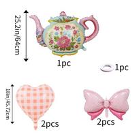6pcs Bow Teapot Heart-Shaped Aluminum Foil Balloons Afternoon Tea Theme Party Decoration Birthday Party Wedding Photo Props other