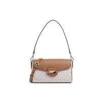 MICHAEL KORS Fleur solid color logo lock flap closure cowhide baguette hand shoulder bag women's vanilla and brown ruda