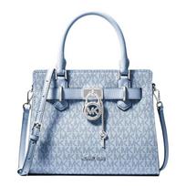 MICHAEL KORS Hamilton Presbyopia Padlock Charm Coated Canvas Faux Leather Shoulder Crossbody Handbag Small Women's Ocean Blue mėlyna