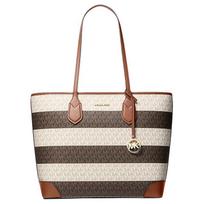 MICHAEL KORS Eva brand logo print gold hardware tote bag coated canvas shoulder bag large size women's brown and white auksas