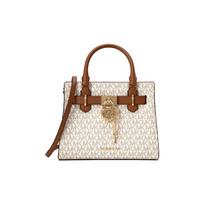 MICHAEL KORS Hamilton Presbyopia print commuter fashion design leather handbag small size women's vanilla white and acorn brown balta