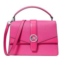 MICHAEL KORS Greenwich Cross Letters Logo Silver Hardware Leather Shoulder Crossbody Handbag Medium Women's Pink sidabras