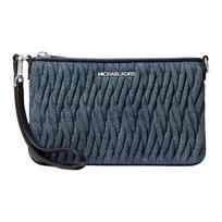 MICHAEL KORS Jet Set Travel Logo Silver Hardware Cotton Clutch Women's Blue mėlyna