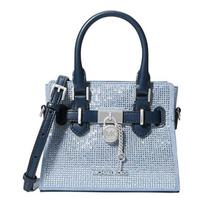 MICHAEL KORS handbag Hamilton series silver tone hardware accessories crystal embellished washed denim hand-held shoulder crossbody bag extra small mėlyna