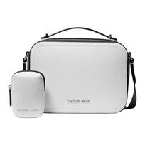 MICHAEL KORS Hudson Adjustable Strap Bronze Hardware Leather Shoulder Crossbody Tote Men's Optical White balta