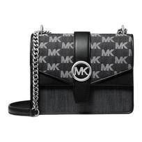 MICHAEL KORS Greenwich Presbyopia Logo Print Silver Round Metal Parts Fabric and Artificial Leather Shoulder Crossbody Bag Small Women's Black juoda