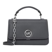 MICHAEL KORS Delancey gold logo flip closure cow leather shoulder crossbody handbag small size women's slate gray auksas