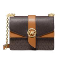MICHAEL KORS Greenwich Chain Flap Presbyopia Printed Logo Color Block Artificial Leather Shoulder Crossbody Bag Small Women's Brown ruda