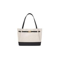 MICHAEL KORS Reed Gold Metal Logo Presbyopia Colorblock Artificial Leather Tote Bag Shopping Bag Shoulder Handbag Large Women's Vanilla White/Black juoda