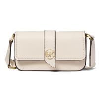 MICHAEL KORS Greenwich solid color gold letter logo logo flap leather shoulder crossbody bag extra small women's cream white auksas