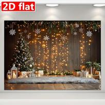 2D Flat Christmas Backdrop Rustic Wood Wall with Warm Fairy Lights & Snowflakes Photography Background 47.2x31.5inch/120*80cm
