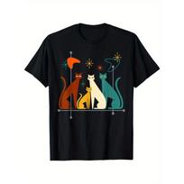 European Sizes Retro Mid-Century Modern Cats 50s 60s Style T-Shirt, Suitable for Mens & Womens Outdoor T-Shirt, 100%cotton S įvairiaspalvis