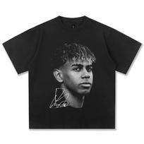 Stylish Black Lamine Yamal Barcelona Football Star Portrait Graphic Casual Cotton Short-Sleeve T-Shirt S įvairiaspalvis