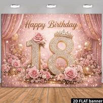 2D Pink Gold 18th Birthday Backdrop for Debut/Coming-of-Age Party Photoshoot 47.2x31.5inch/120*80cm
