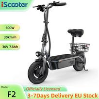 iScooter F2 10'' Elektrinis paspirtukas 30KM/H 500W 36V/7.8Ah Sulankstomas Lengvas Su Sėdyne Ir Krepšeliu Mažas Prekių Pirkimo E-paspirtukas F2 30KM/H pilka spalva