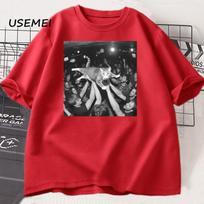 Rock Show Cat Meme Thirt Cute Surfing Tee Funny Gang Smoking Cat TShirt Unisex Women Cotton Tees Short Sleeve High Quality Clothes S