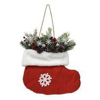 Kalėdinė kojinė Vainikas Dirbtinis vainikas Pakabinamas ženklas ant priekinių durų su pušies kankorėžiais Uogomis Lauko Vidaus Šventinėms Dekoracijoms Xmas Stocking