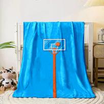 Basketball in mid-air near a hoop against a bright blue background. for all seasons blanket lunch break throw gift 80cm x 120cm