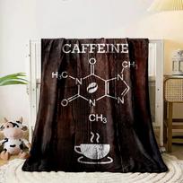 Caffeine molecular structure with a coffee cup on a textured wooden background. for all seasons blanket lunch break throw gift 80cm x 120cm