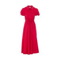 Maxi suknelė moterims, Raudona, Butoned drawstring shirt dress