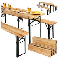 LAGER plieninis ir medinis komplektas: stalas + 2 suolai 220 cm