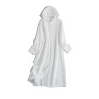 Artistic Linen Long Sleeve Sun Protection Windbreaker Dress One Size beveik baltos spalvos