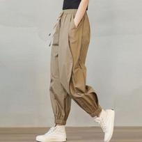 Women's Summer Wide Leg Trousers High Waist Baggy Cargo Pants with Pockets M chaki