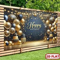 2D Navy Blue & Gold Birthday Backdrop, Glitter Themed Birthday Photography Background 47.2x31.5inch/120*80cm
