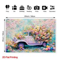 2D Spring Floral Car Backdrop with Colorful Eggs Studio Background 47.2x31.5inch/120*80cm