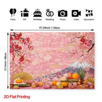 2D Mount Fuji Cherry Blossom Backdrop for Japanese Themed Party Photos 47.2x31.5inch/120*80cm